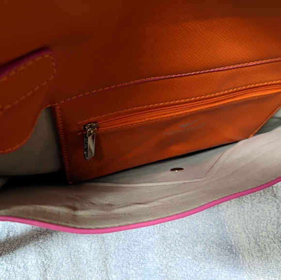 SHIRALEAH Flaws Large Envelope Clutch Tangerine Vegan Leather with 9" wristlet… - Picture 3 of 8